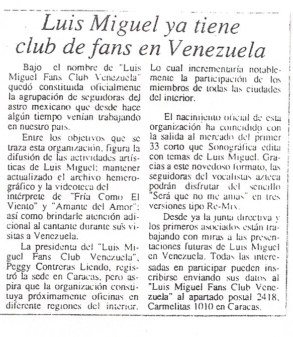 Luis Miguel ya tiene su club de fans en Venezuela